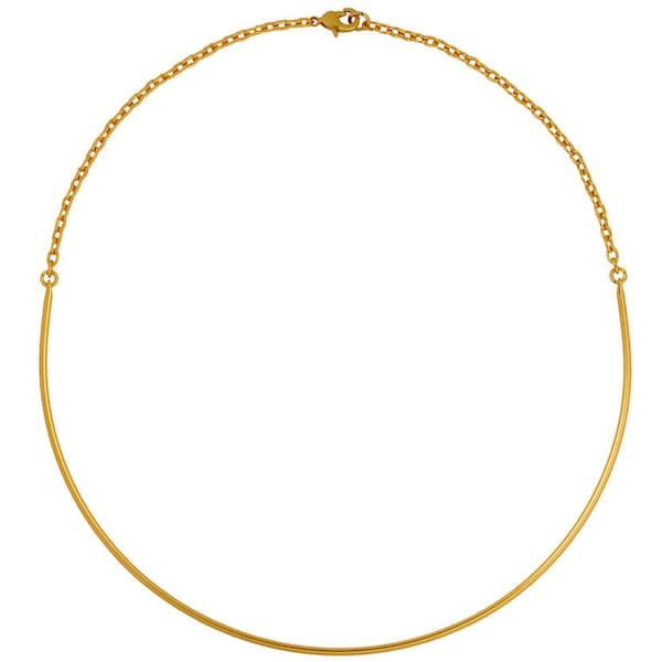 Gold Semi Round Omega Wire and Chain Choker 24k Gold Plated 1.5 mm Gage Brass 17 inches 43 cm Lobster Clasp Handcrafted Necklace