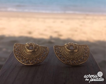 Precolumbian Fan 0.5" Earrings - 24k Gold Plated Museum Reproduction - Nose Ring