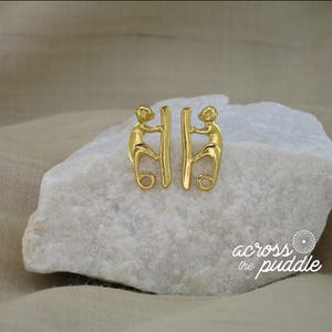 Precolumbian Monkey 0.8" Earrings - 24k Gold Plated - Sinu - Museum Reproduction