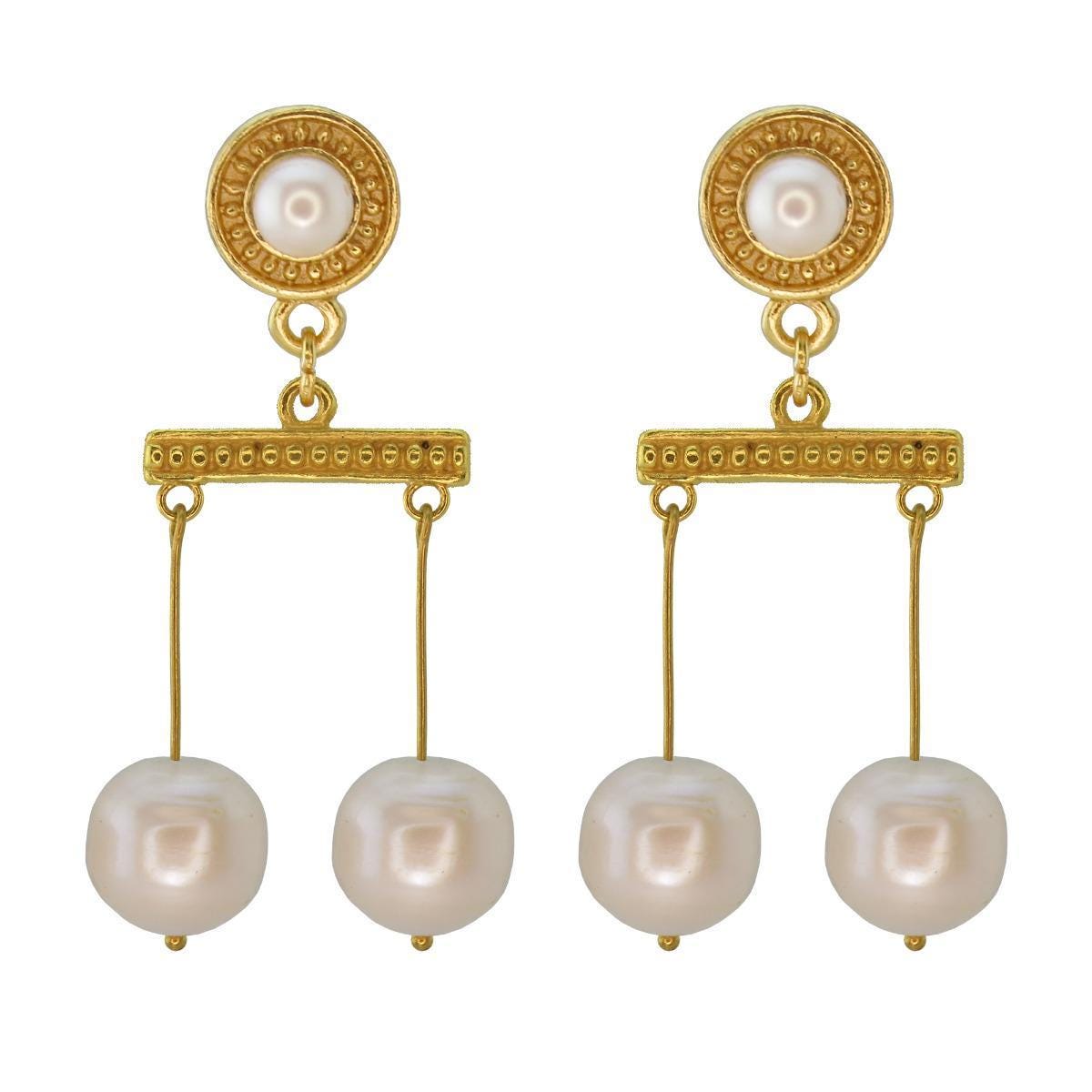 Roman Egypt Crotalia Pompeii Earrings •  Cultured Pearls • 24K GP Historical Jewelry Reproduction • Museum Store s •  Gift for Pearls Fans