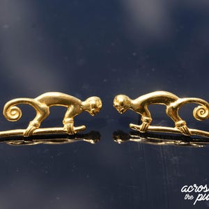Precolumbian Monkey 1.48" Earrings - 24k Gold Plated - Sinu - Museum Reproduction