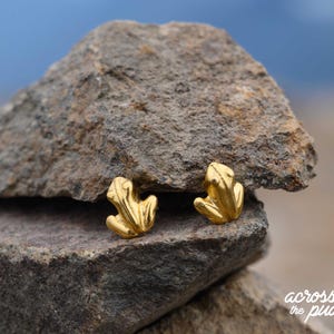 Staring Frog 0.38" Earrings - Precolumbian Jewelry - 24k GP Museum Historical Reproduction - Handcrafted Stud Earrings - Gift for Her