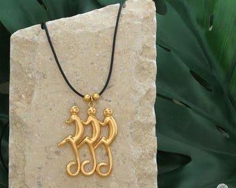 Precolumbian Monkeys 1.8" Pendant Necklace - 24k Gold Plated Museum Reproduction