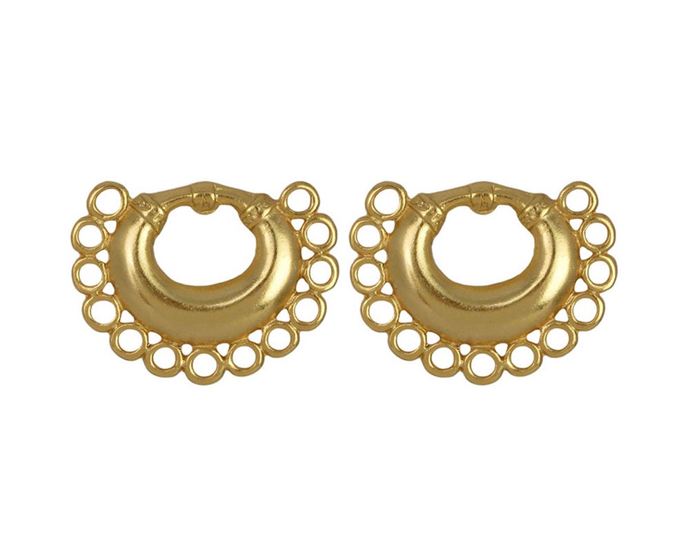 Crescent Earrings Precolumbian Jewelry 24k Gold Plated Museum Historical Reproduction Handcrafted Tairona  Drop Earrings   Gift for Her