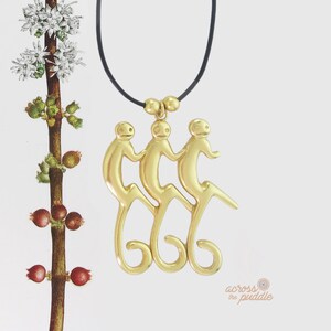Precolumbian Monkeys Necklace - 24k Gold Plated  1.8" Pendant - Narino Monkey Museum Reproduction
