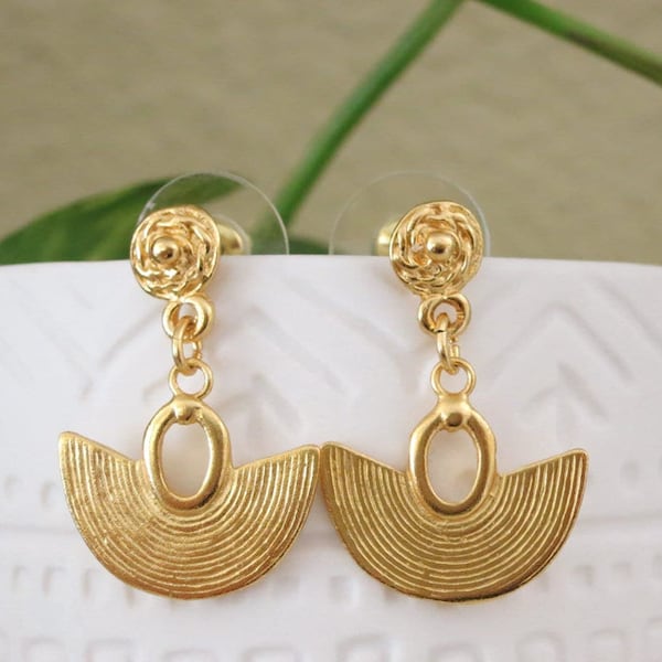 Boucles d'oreilles éventail en or, bijoux précolombiens, plaqué or 24 carats, reproduction historique du musée, boucles d'oreilles pendantes Sinu artisanales, cadeau pour elle