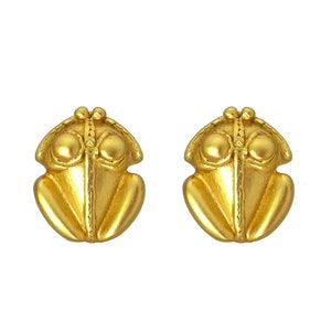Frog Earrings Precolumbian Animal Jewelry 24k Gold Plated Museum Historical Reproduction Earrings Handcrafted Multiple Sizes