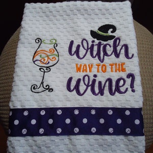 Halloween Kitchen Towel with Witches and Wine image 1