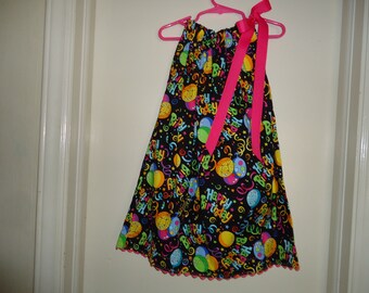 Birthday  Pillowcase Dress with Balloons and Streamers