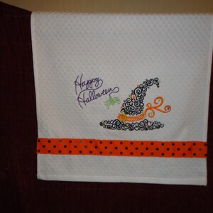 Halloween Kitchen Towel with a Swirly Witches Hat image 1