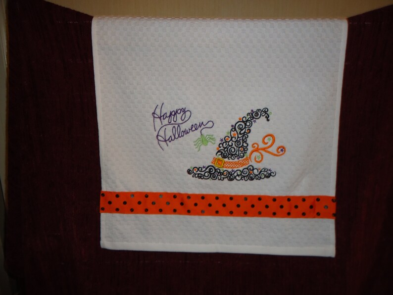 Halloween Kitchen Towel with a Swirly Witches Hat image 1