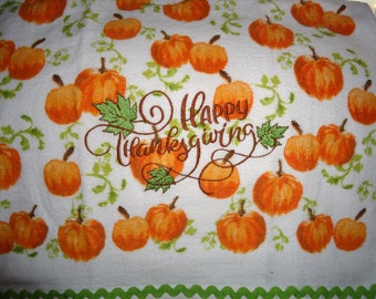 Thanksgiving Kitchen Dish Towel with Pumpkins