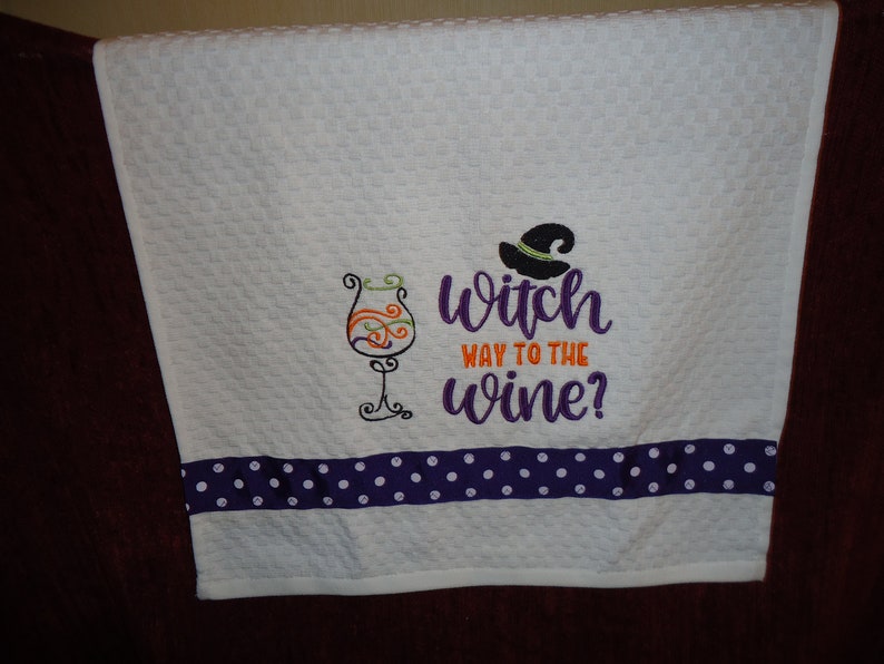 Halloween Kitchen Towel with Witches and Wine image 2