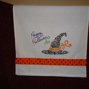 Halloween Kitchen Towel with a Swirly Witches Hat image 2
