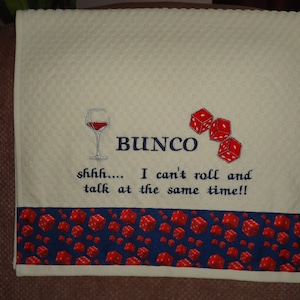 Bunco Kitchen Towel with Dice and Wine