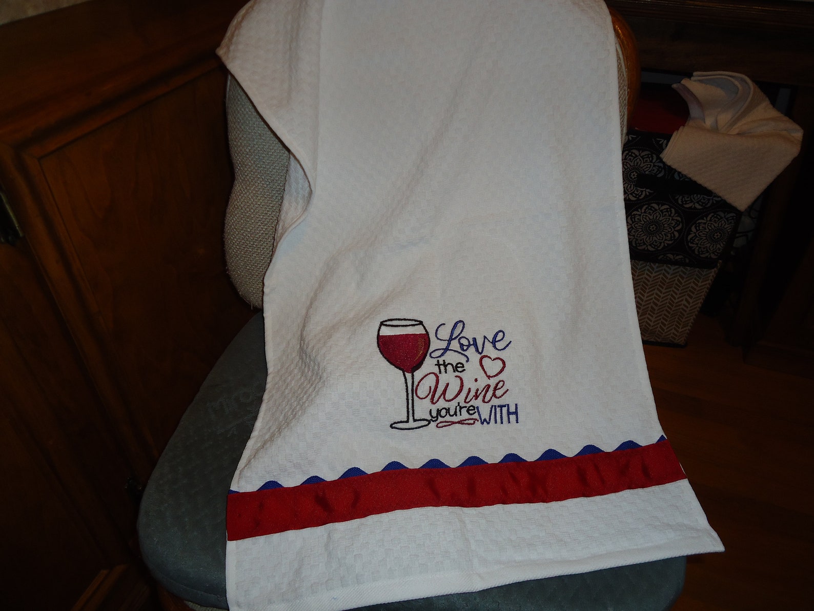 Decorative Kitchen Wine Hand Towel With Glass of Wine and Etsy