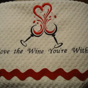 Wine and Romance Kitchen Hand Towel with Hearts