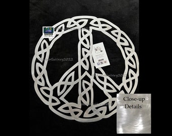 Peace Sign, 13" Celtic Metal Art, Swirled Stainless Steel, Spiritual, Wedding, Anniversary, Celtic Symbol, Garden Wall Art, Indoor Outdoor