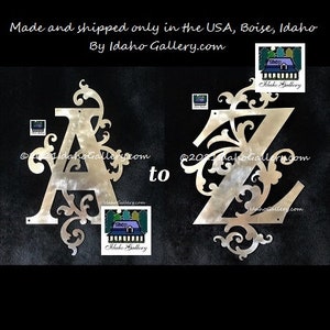 Monogram Letters Swirled Stainless Steel, Metal Art, A to Z, Front Door, Walls, Decorative Letters, House Sign, Indoor, Outdoor