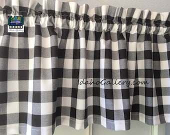 Black and White 1" Buffalo Check Gingham Farmhouse Country KItchen Curtain 14" x 43" Retro Style Valance with Free Ship Option Idaho Gallery