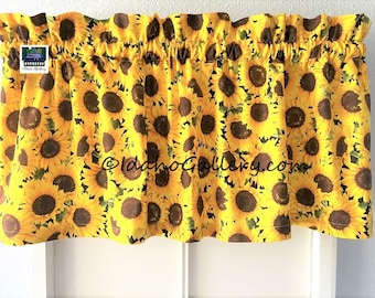 Sunflowers, Country Valances in Golden Sunflowers, Bright Fall Home Decor, Farmhouse Kitchen Curtain, Free Ship Option, By Idaho Gallery