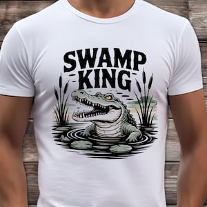T-shirt roi des marais, t-shirt graphique alligator, cadeau pour amoureux de la nature pour lui et elle, chemise alligator rigolote, chemise vie des marais, t-shirt faune rétro