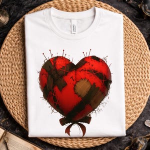 Creepy Stitched Heart T-Shirt, Voodoo Patchwork Heart Tee, Gothic Broken Heart Graphic Tee, Horror Heart Shirt, Grunge Horror Aesthetic Tee