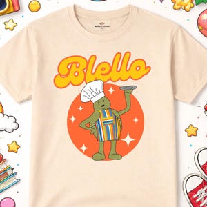 Blello Funny Chef T-Shirt, Playful Foodie Graphic Tee, Whimsical Chef Outfit, Cute Cartoon Character Retro Aesthetic Shirt, Kawaii Cooking