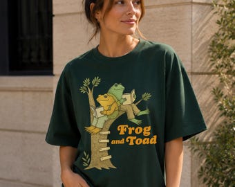 Cottagecore Frog and Toad Reading T-Shirt, Cute Frog Friends Reading Shirt, Whimsical Toad Tee, Cottagecore Frog Shirt, Reading Frog Shirt