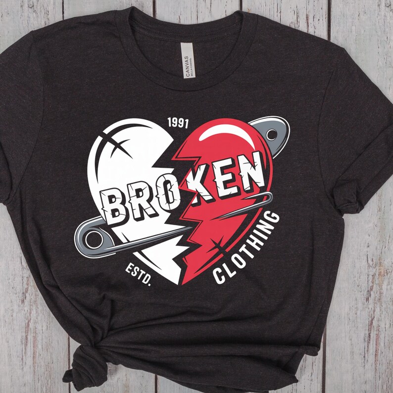 Broken Heart Graphic T-shirt, Grunge Aesthetic Clothing for Emo & Alt ...