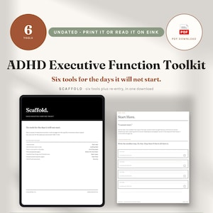 ADHD Executive Function Toolkit, Task Initiation, Overwhelm, Time Blindness Worksheets (Printable)