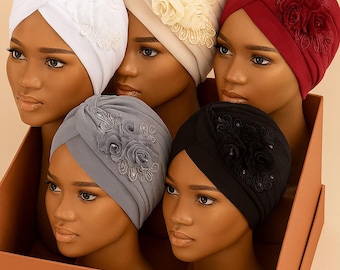 Chemo Headwear Turban Bundle | 2-Pack or Custom Color Set | Soft Polyester Hats + Inspirational Support Card | Hair Loss Comfort Gift