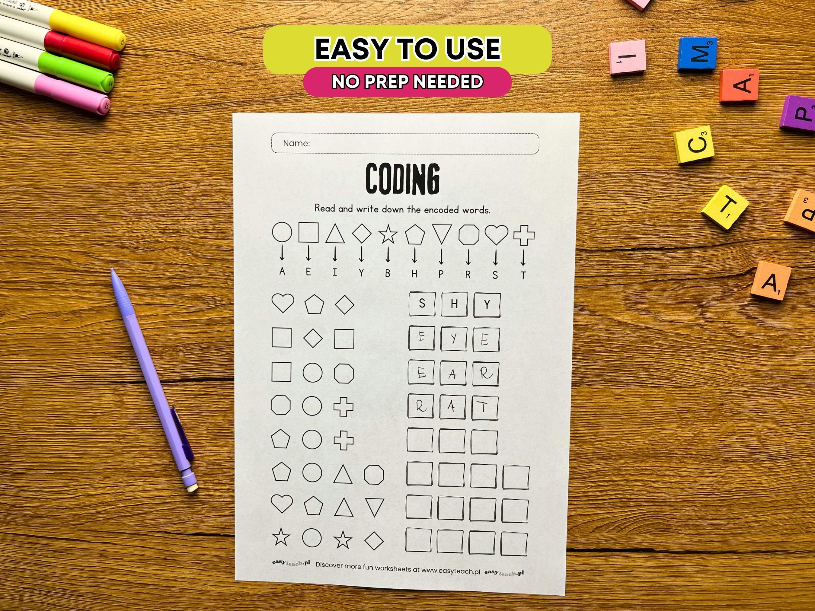 Printable Coding Worksheets for Kids | Logic and Literacy Activities ...