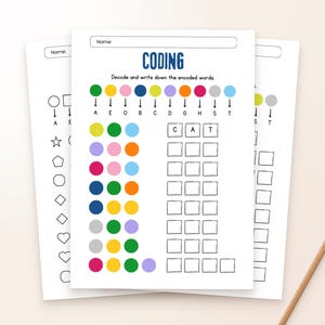 Printable Coding Worksheets for Kids, Logic & Literacy Activity, Kindergarten to 2nd Grade Homeschool PDF