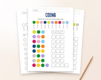 Printable Coding Worksheets for Kids, Logic & Literacy Activity, Kindergarten to 2nd Grade Homeschool PDF