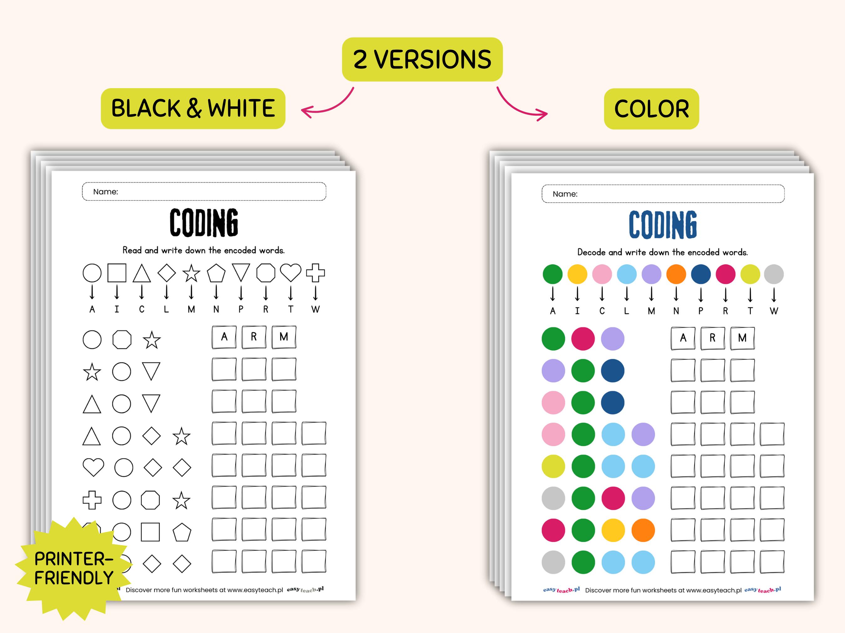 Printable Coding Worksheets for Kids | Logic and Literacy Activities ...