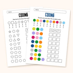 Printable Coding Worksheets for Kids, Logic & Literacy Activity, Kindergarten to 2nd Grade Homeschool PDF