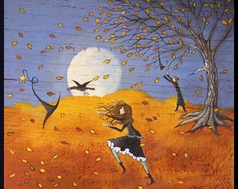 It Takes What It Will, a Small Halloween Witch Crow Wizard PRINT from the original by Deborah Gregg