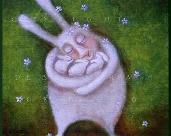 Safe in Her Arms, a small PRINT Mother Rabbit Mom Bunnies Love Nursery Easter by Deborah Gregg