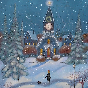 A Star In The East, a small Winter Folk Art Holiday Snow Christmas Print by Deborah Gregg