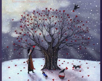 Love is in Abundance, a Small Hearts Valentine Tree Wall Art PRINT by Deborah Gregg