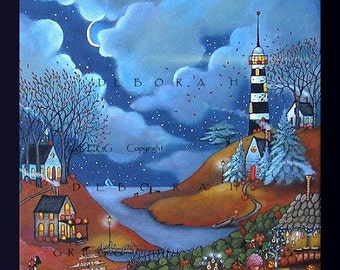 Pumpkin Cove, a Small Autumn Halloween Lighthouse PRINT By Deborah Gregg