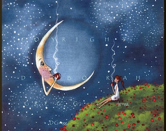 Bending The Moons Ear, a small Friends Moon Coffee Break Spring PRINT by Deborah Gregg
