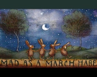 Mad As A March Hare, a Tiny Rabbit March Moon Print by Deborah Gregg