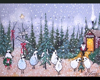 Through The Eyes Of Love, a tiny Sheep Christmas Tree Lot Snow Print by Deborah Gregg