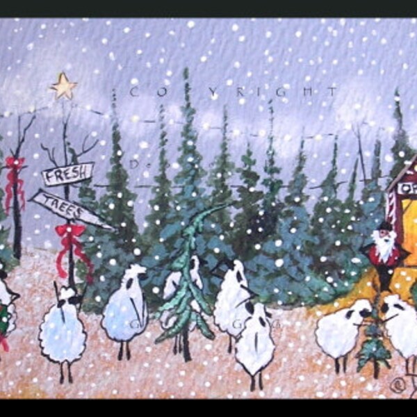 Through The Eyes Of Love, a tiny Sheep Christmas Tree Lot Snow Print by Deborah Gregg