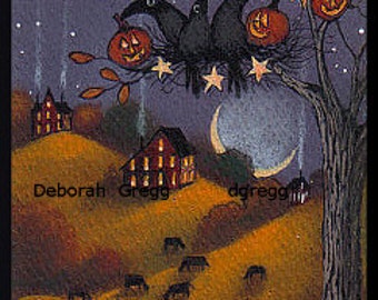 Fall Decorating, an aceo Crow Halloween Decor Fall PRINT by Deborah Gregg