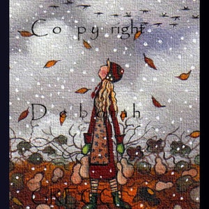 God's Speed and Safe Journey, a tiny aceo Autumn Print Gourd Harvest Geese Autumn Leaves PRINT by Deborah Gregg