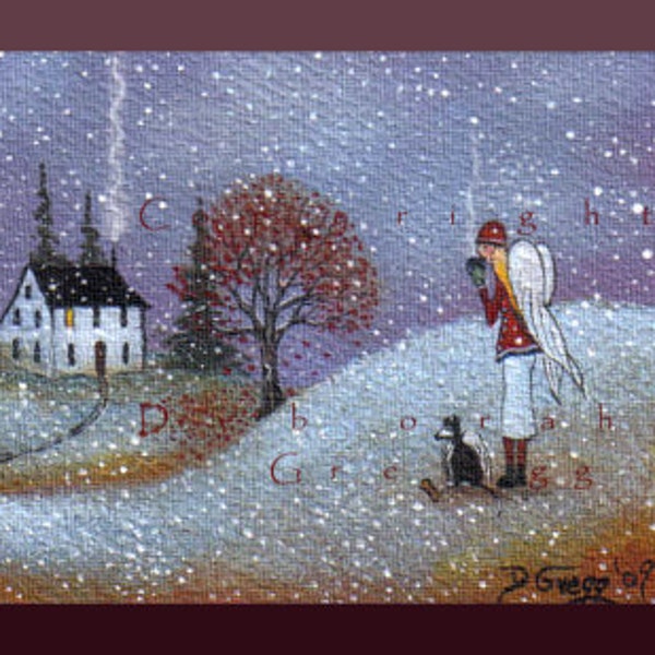 A Watchful Eye, a small Angel Snow Border Collie Early Winter Print by Deborah Gregg