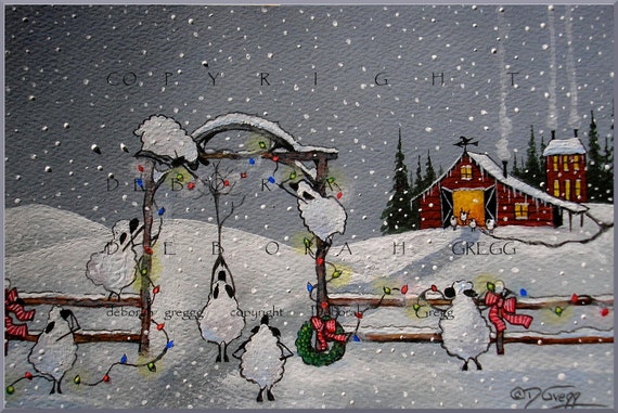 A Christmas Welcome A Sheep Barn Country Snow Print By Etsy